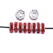 Strass-Rondell 8mm Silber - Cristal Rot